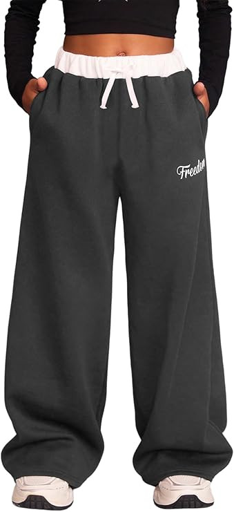 Girl's Baggy Sweatpants Letter Print Elastic Waist Wide Leg Pants Joggers Track Pants Trendy | Amazon (US)