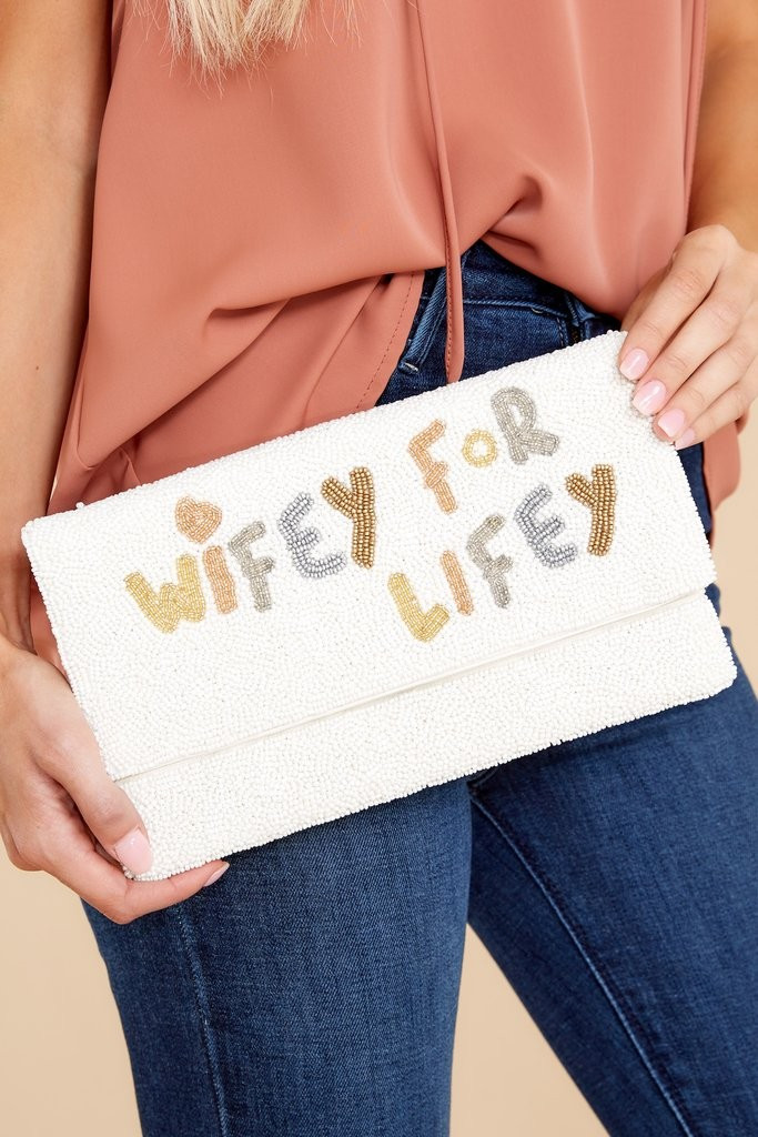 Wifey Material White Multi Beaded Clutch | Red Dress 