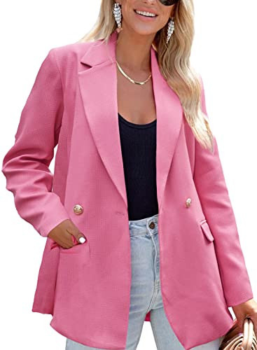 ARTFREE Womens Casual Blazer Button Lapel Long Sleeve Work Business Fashion Blazers Jackets Outfits with Pockets Fuchsia M | Amazon (US)