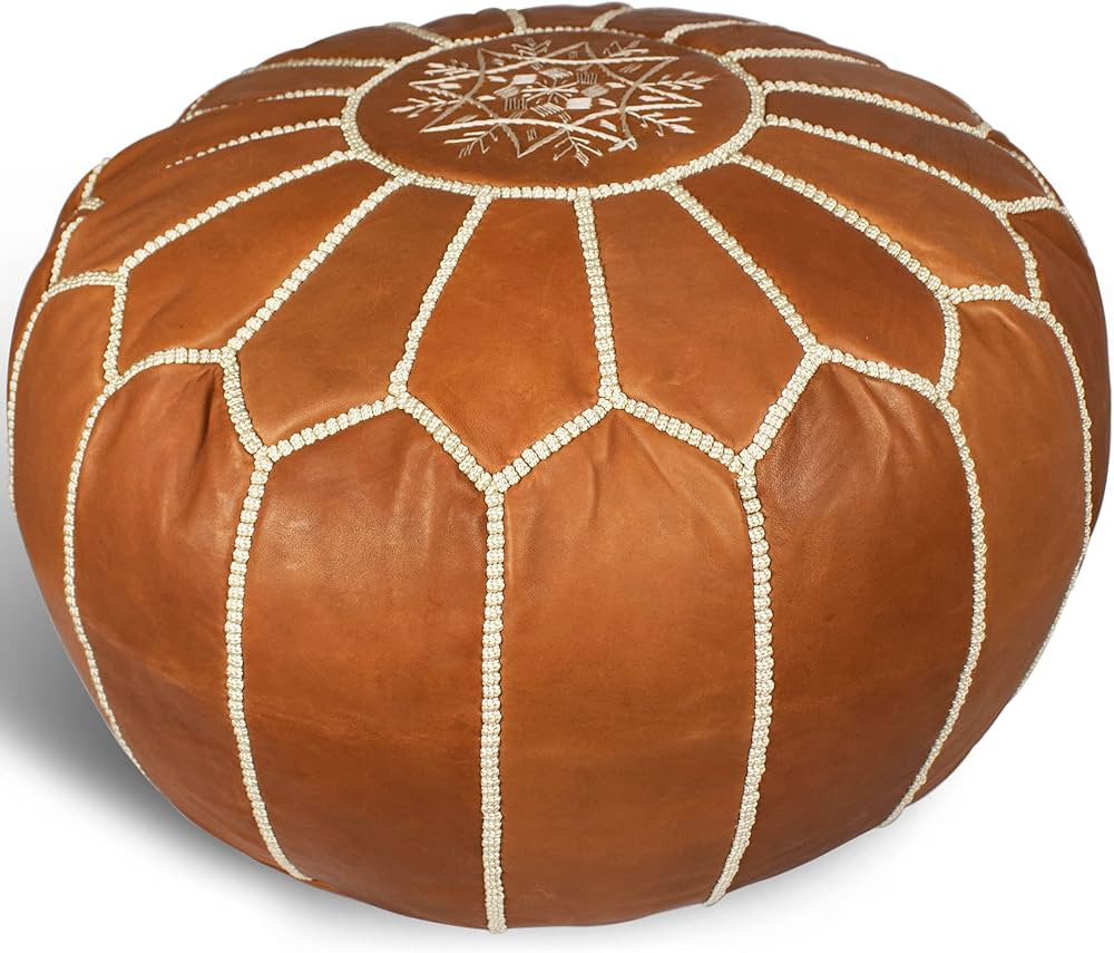 MARRAKESH STYLE Comfortable Leather Ottoman Pouf - Handmade Unstuffed Moroccan Pouf Cover - Round... | Amazon (US)