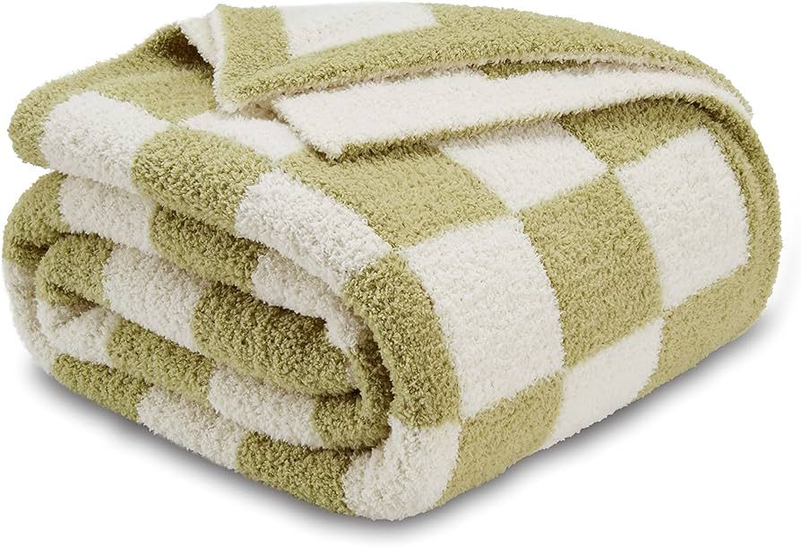 Checkered Blanket, Ultra Soft Cozy Sage Green Checkered Throw Blanket, Warm Fluffy Checkerboard T... | Amazon (US)