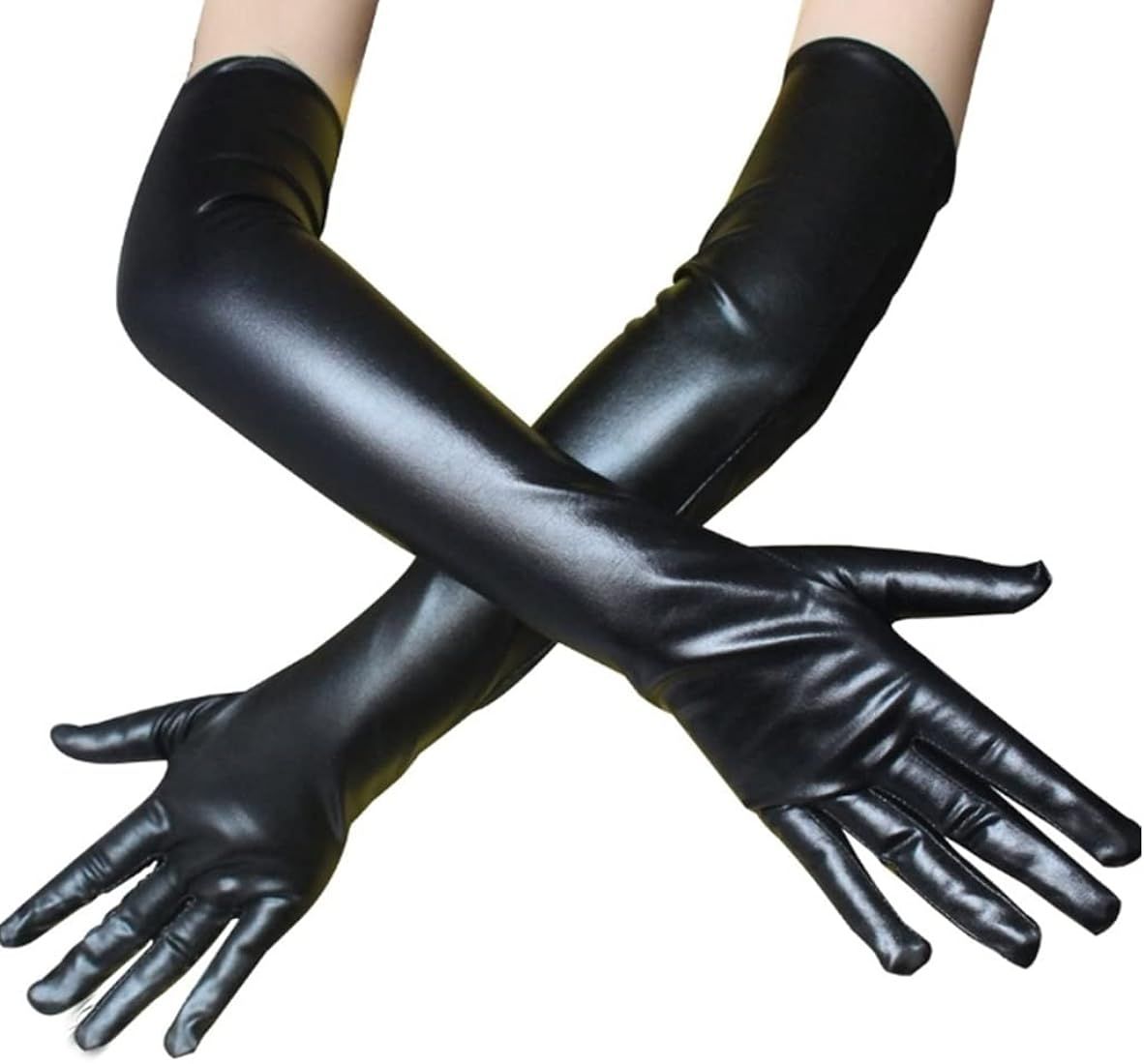 Women Long Gloves Stretchy Elbow Length 21‘’ Opera Party Satin/Leather Glove | Amazon (US)