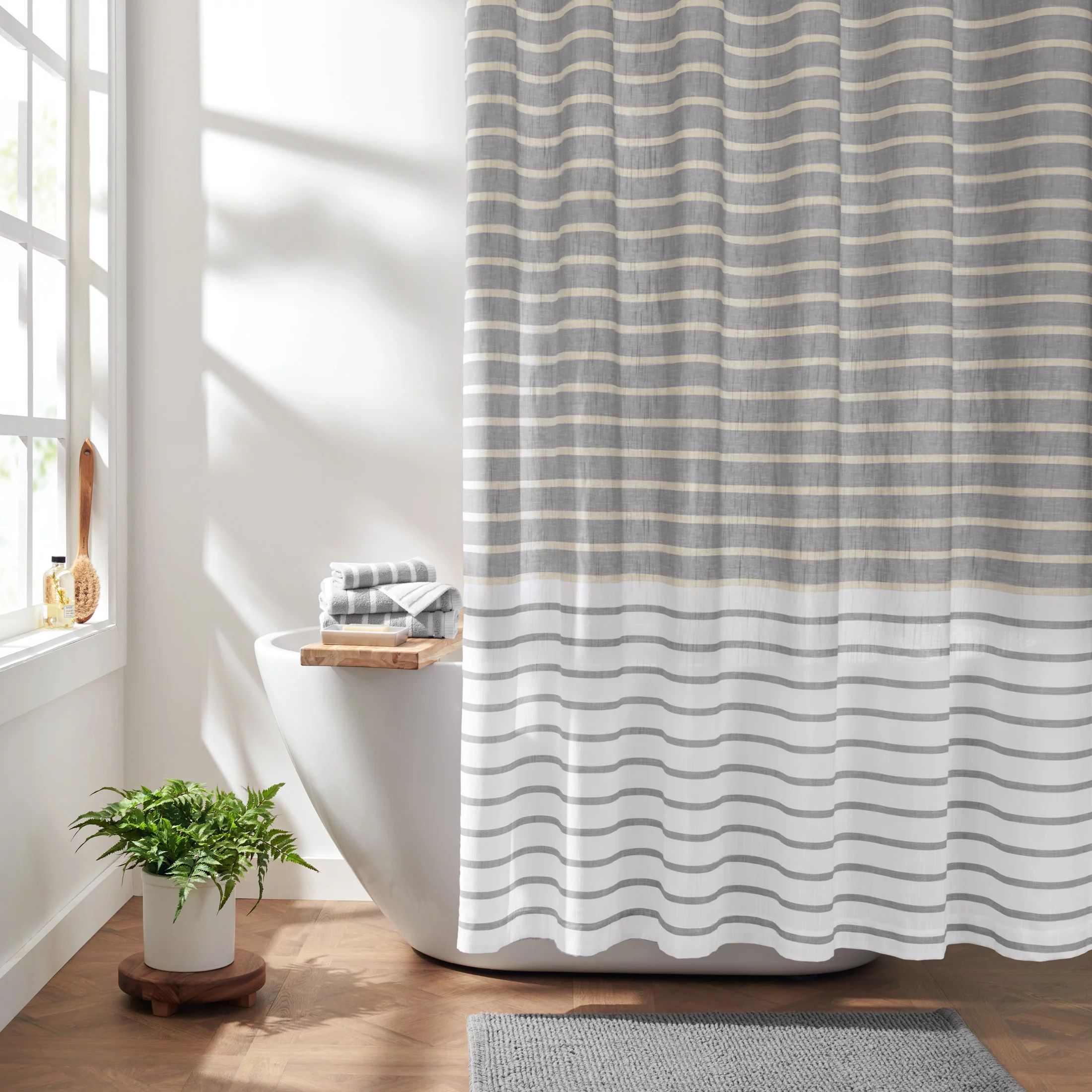 Gap Home Easy Stripe Organic Cotton Shower Curtain Gray 72"x72" - Walmart.com | Walmart (US)