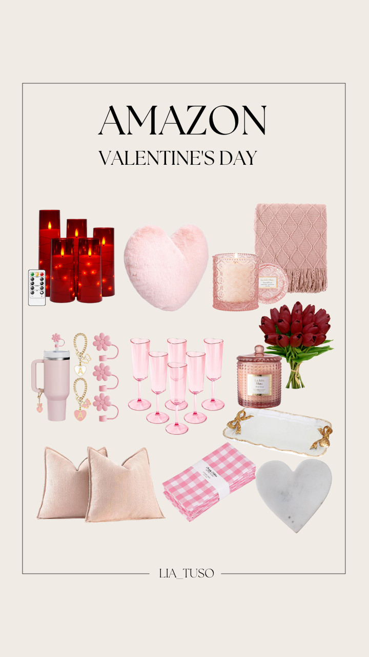 Amazon Valentine's Day | Valentine's Day Decor, Valentines Decor, Valentine's home decor, Valentines Finds, Stanley Cup Accessories, Heart Pillow, andalwood Rose Candle, Blush Throw Blanket, Pink Pillow Covers, Flameless LED Candles, 20pcs Burgundy Flowers Artificial Tulip, Vintage Decorative Tray Jewelry, MUSE Rose Candle, Baby Pink Taper Candles, Kitchen Towels Pink Classic Dish Towels 

#valentinesdecor #valentinesdaydecor #valentineshomedecor #LTKGiftGuide 

 #LTKValentine #LTKHome