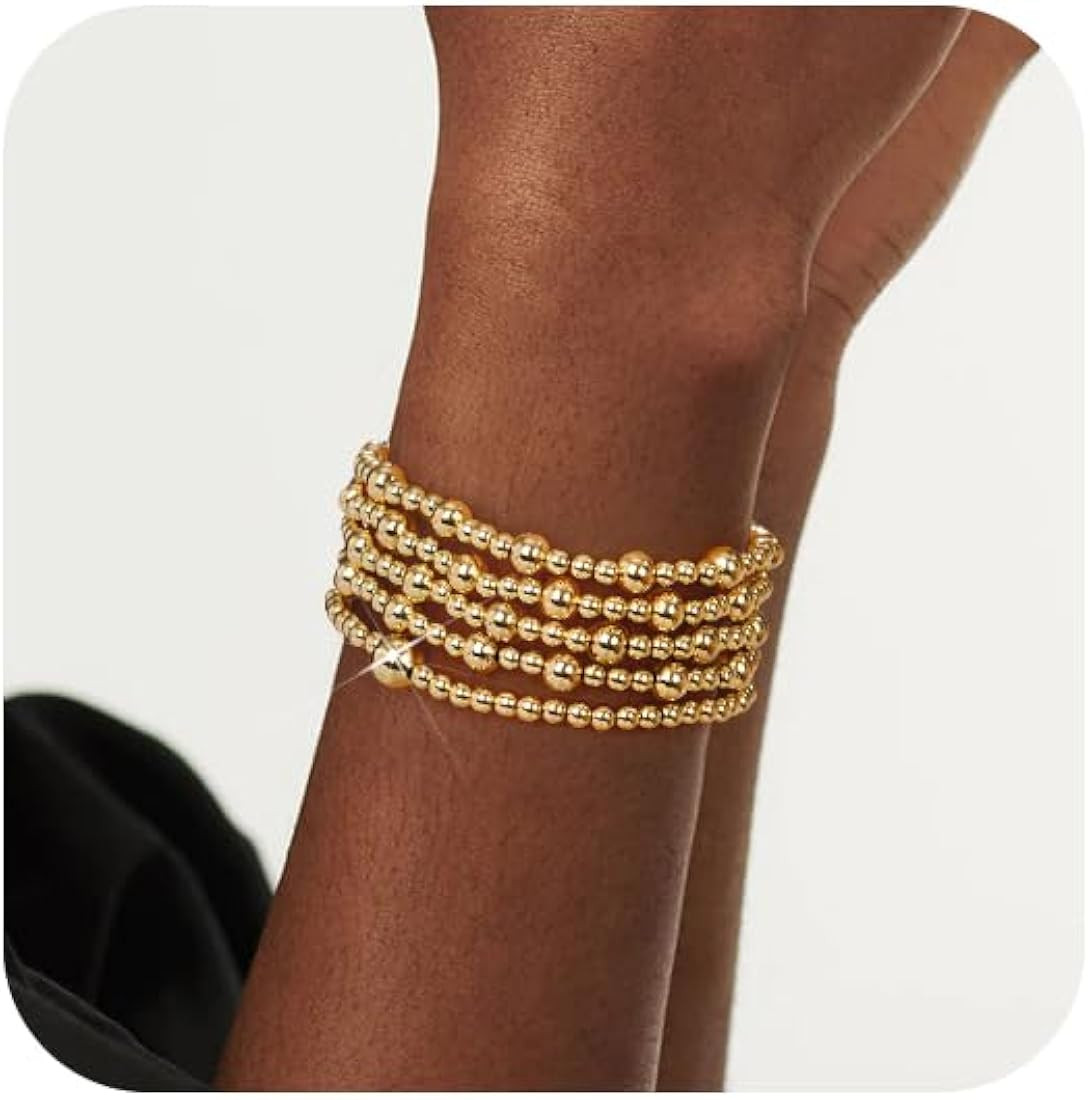doubgood Gold Bracelets for Women Stretch Gold Beaded Bracelets for Women Girls 14K Gold Plated S... | Amazon (US)