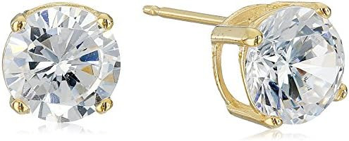 Amazon Essentials Plated Sterling Silver Cubic Zirconia Stud Earrings (Round & Princess) | Amazon (US)