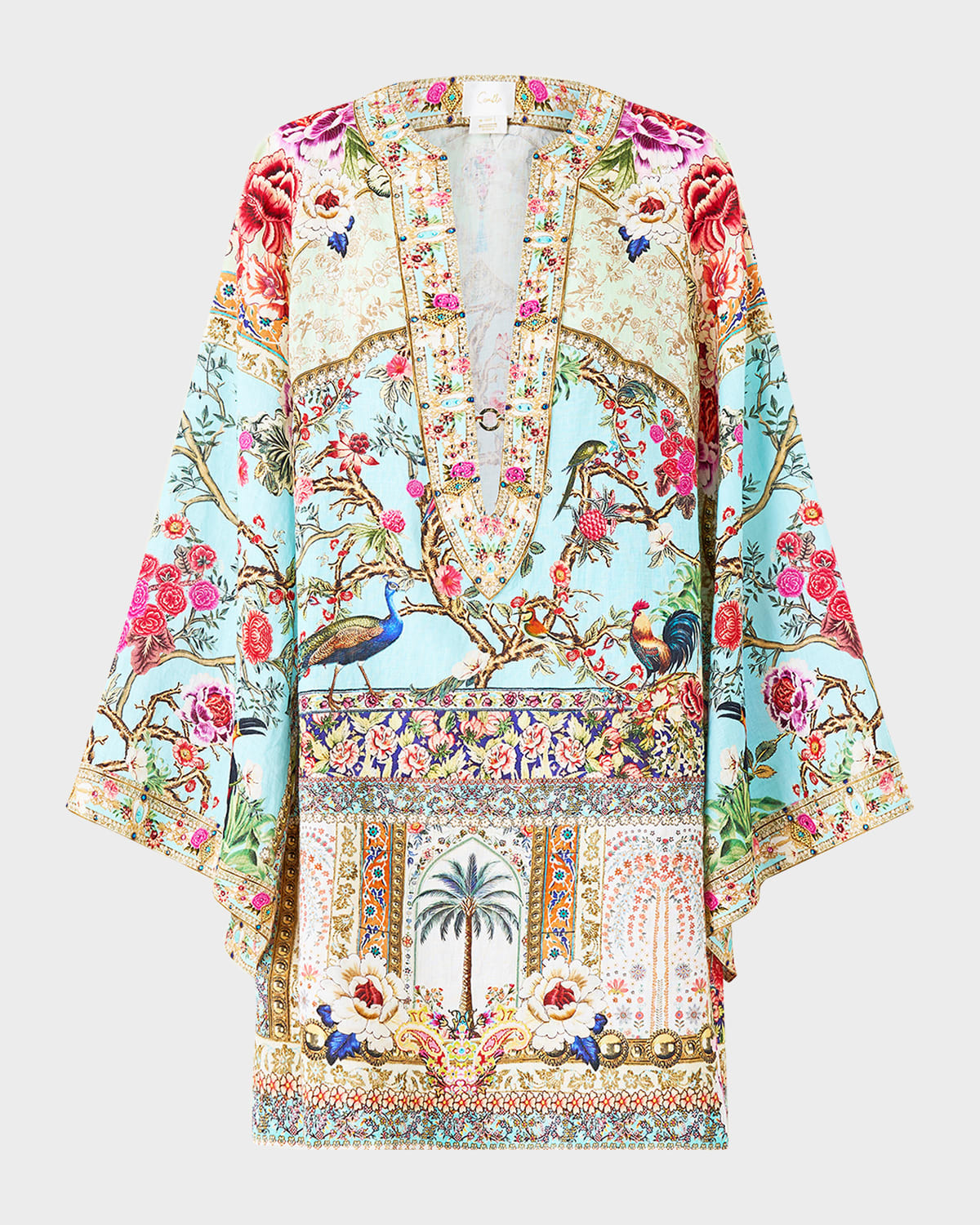 Sultans and Queens Deep V-Neck Hardware Mini Kaftan | Neiman Marcus