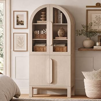 WAMPAT 71" Tall Arched Bookshelf, 5 Tiers Bookcase with Glass Doors and Adjustable Shelves, Moder... | Amazon (US)
