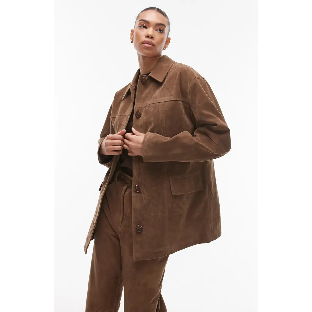 Topshop High Break Faux Suede Trench Coat in Brown at Nordstrom Rack, Size Large | Nordstrom Rack