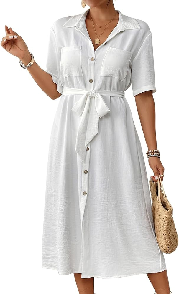 Bsubseach Swimsuit Coverup for Women Button Down Bathing Suit Cover Up with Tie Belt Long Maxi Be... | Amazon (US)