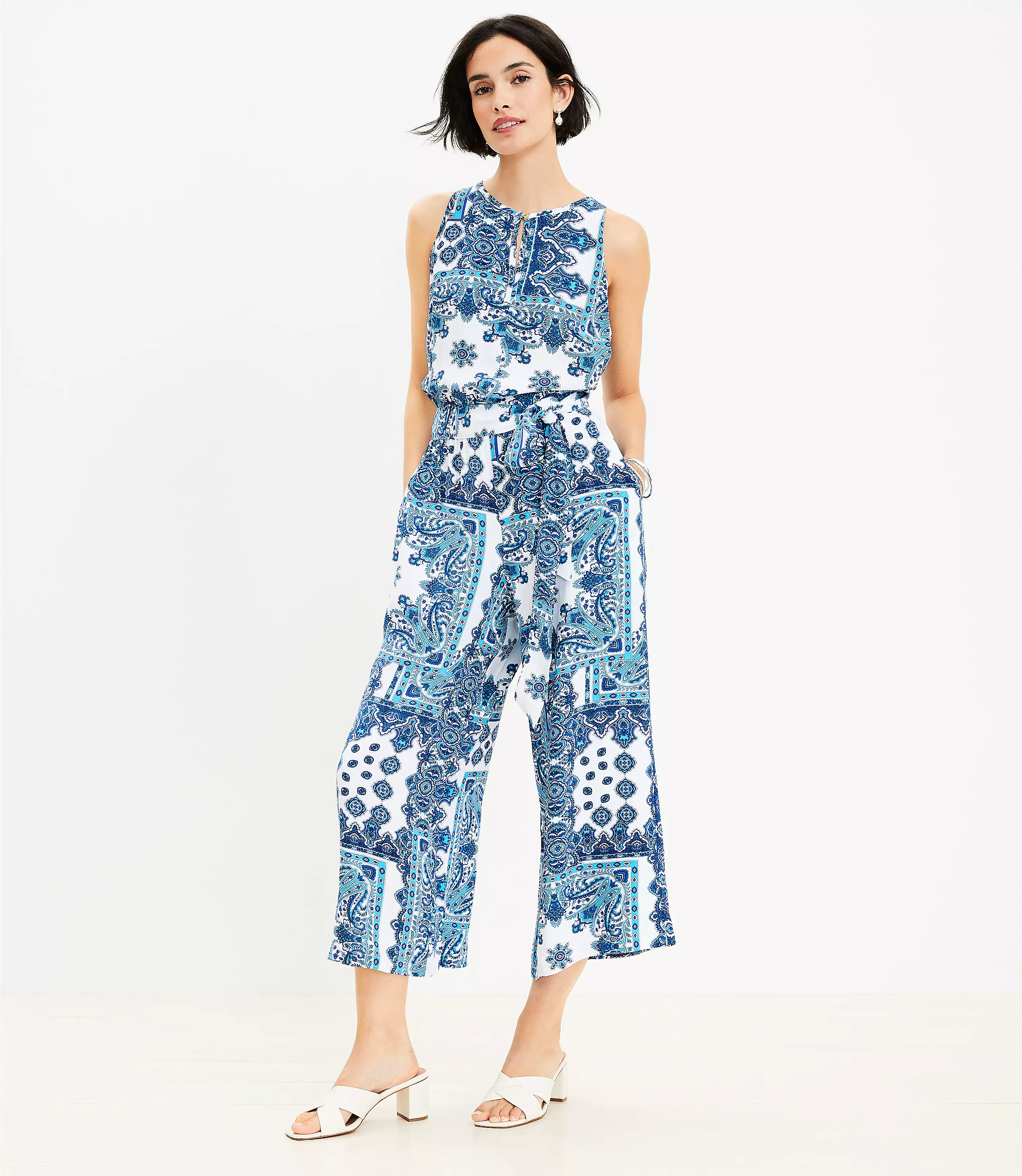 Paisley Keyhole Wide Leg Jumpsuit | LOFT