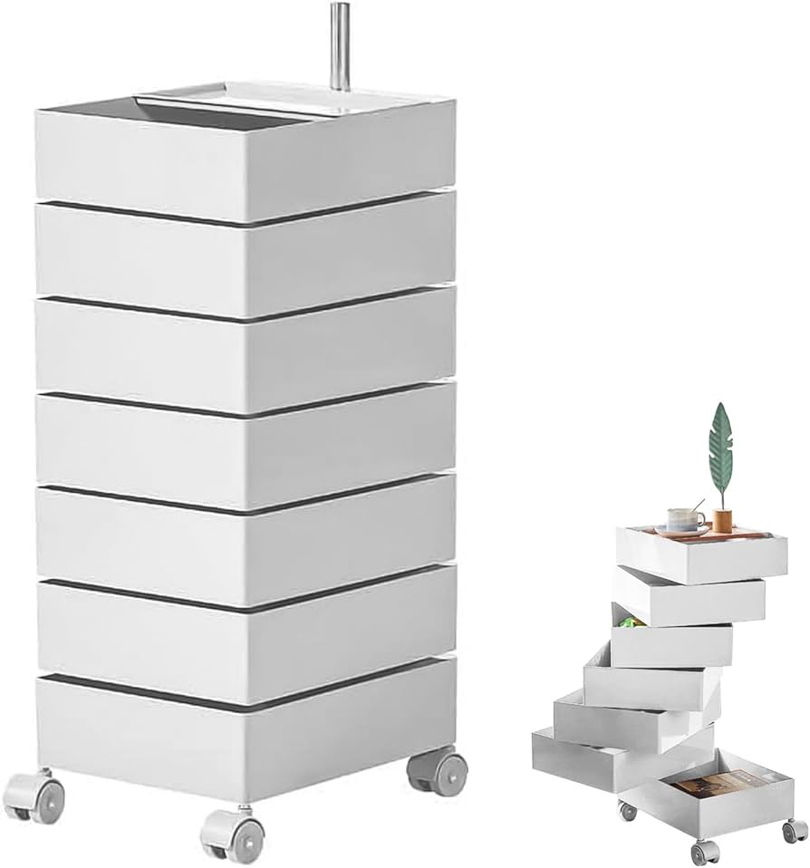 Drawer Chest with Wheels, 7 Tier End Side Table & Bedside Furniture, Drawers End Table, 360° Rot... | Amazon (US)