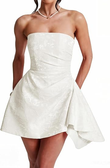 LuFeng Women's Summer Jacquard Strapless Corset Mini Dress Formal A-line Cocktail Homecoming Shor... | Amazon (US)