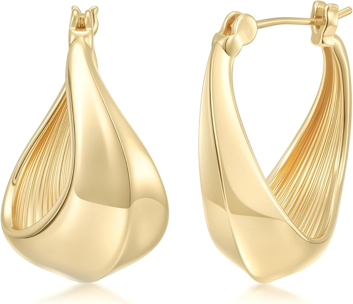 Gold Hoop Earrings for Women 14K Gold Earrings for Women 14 Karat Hoops Earring Hypoallergenic Tw... | Amazon (US)
