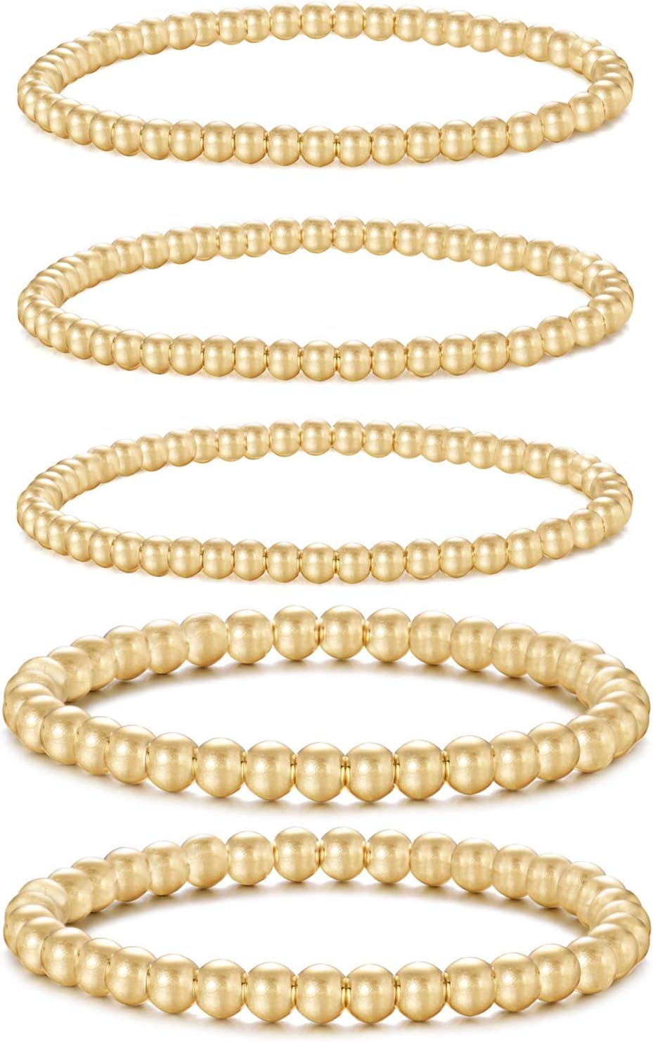 Badu Gold Bead Bracelet for Women 14K Gold Plated Bead Ball Bracelet Stretchable Elastic Hypoalle... | Amazon (US)