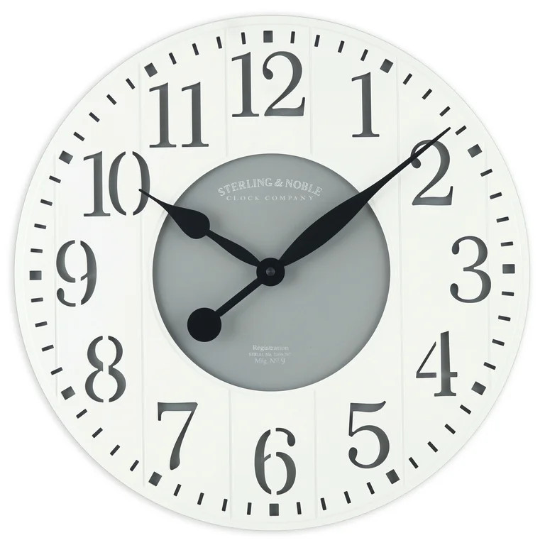Mainstays Indoor Round 23.5" White and Gray Arabic Wainscot Farmhouse Analog Wall Clock | Walmart (US)
