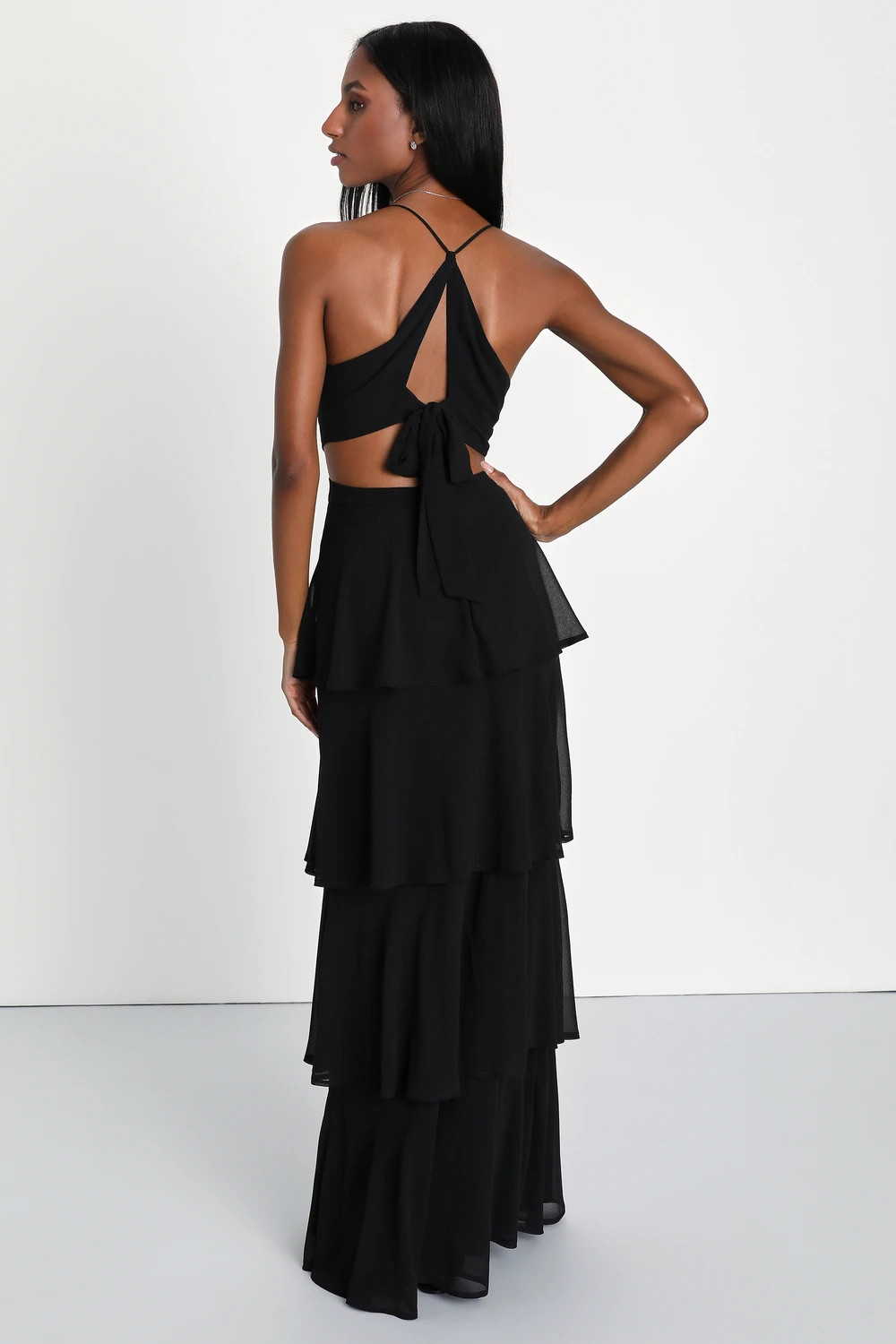 Tier and Now Black Tie-Back Tiered Maxi Dress | Lulus (US)
