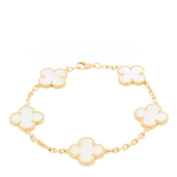 18K Yellow Gold Mother of Pearl 5 Motifs Vintage Alhambra Bracelet | FASHIONPHILE (US)