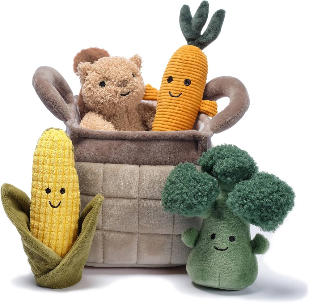 Lambs & Ivy Plush Veggie Basket Play Set with Interactive Stuffed Vegetable Toys | Amazon (US)