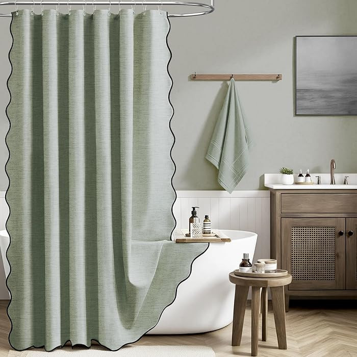 BTTN 72x96 Shower Curtain, Extra Long Scalloped Linen Textured Cute Heavy Duty Shower Curtain Set... | Amazon (US)