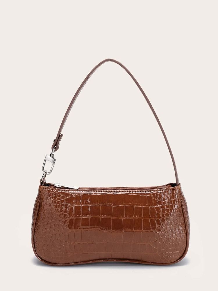 Crocodile Pattern Baguette Bag | SHEIN