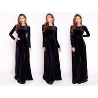 Black Velvet Long Dress With Belt, Christmas Dress, Evening Bridesmaid Wedding Guest Party | Etsy (US)