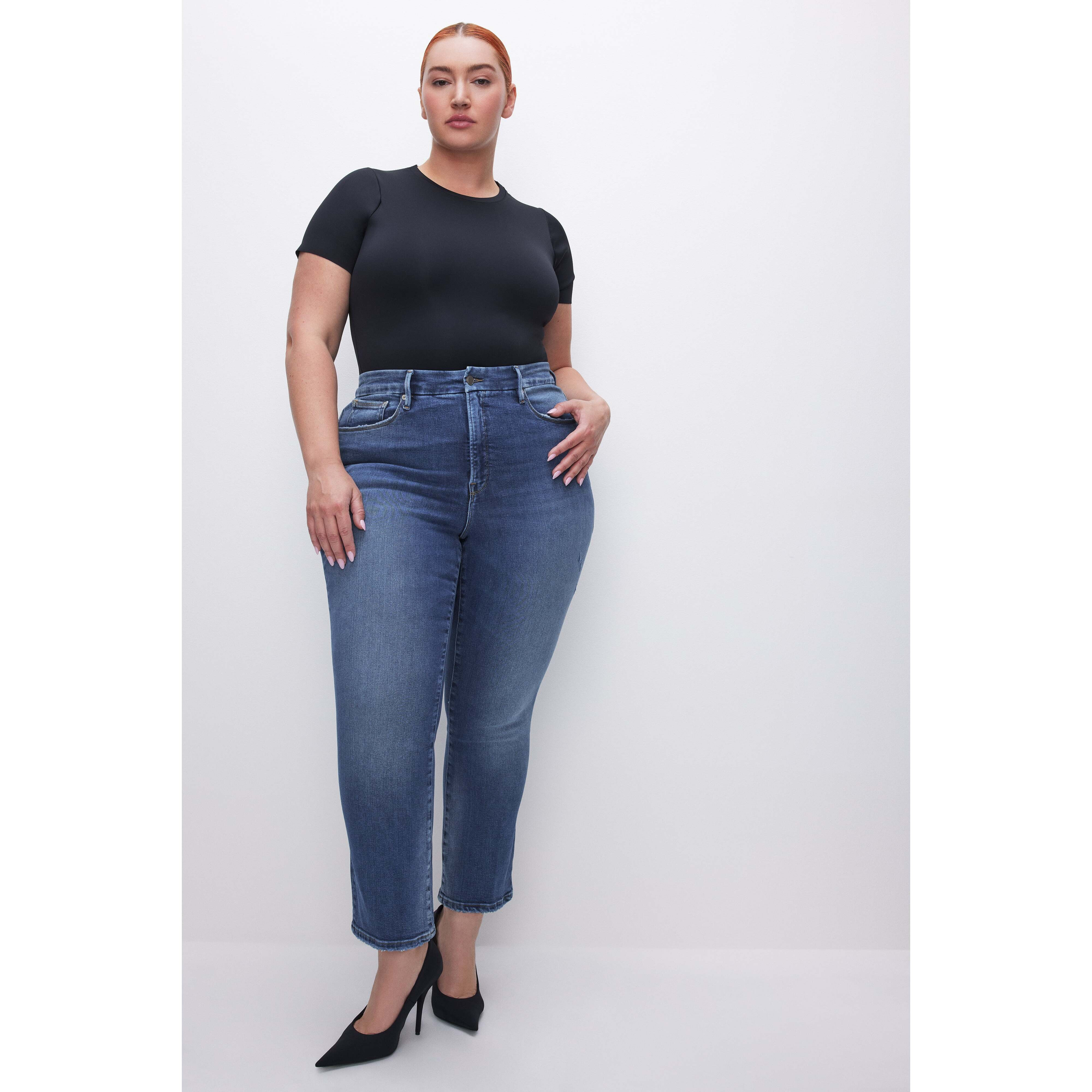 Women's Good Legs Straight Light Compression Jeans | Extra Stretch, Flat Tummy Tech, Gap-Proof Waistband | Indigo, Size 2 | Good | Good American