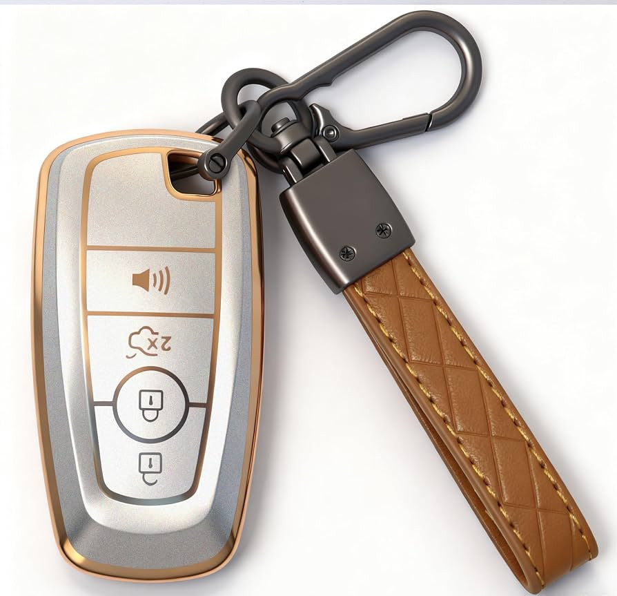 for Ford Key Fob Cover Soft TPU with Leather Keychain Keyless Protection Key Fob Case Fit for 201... | Amazon (US)