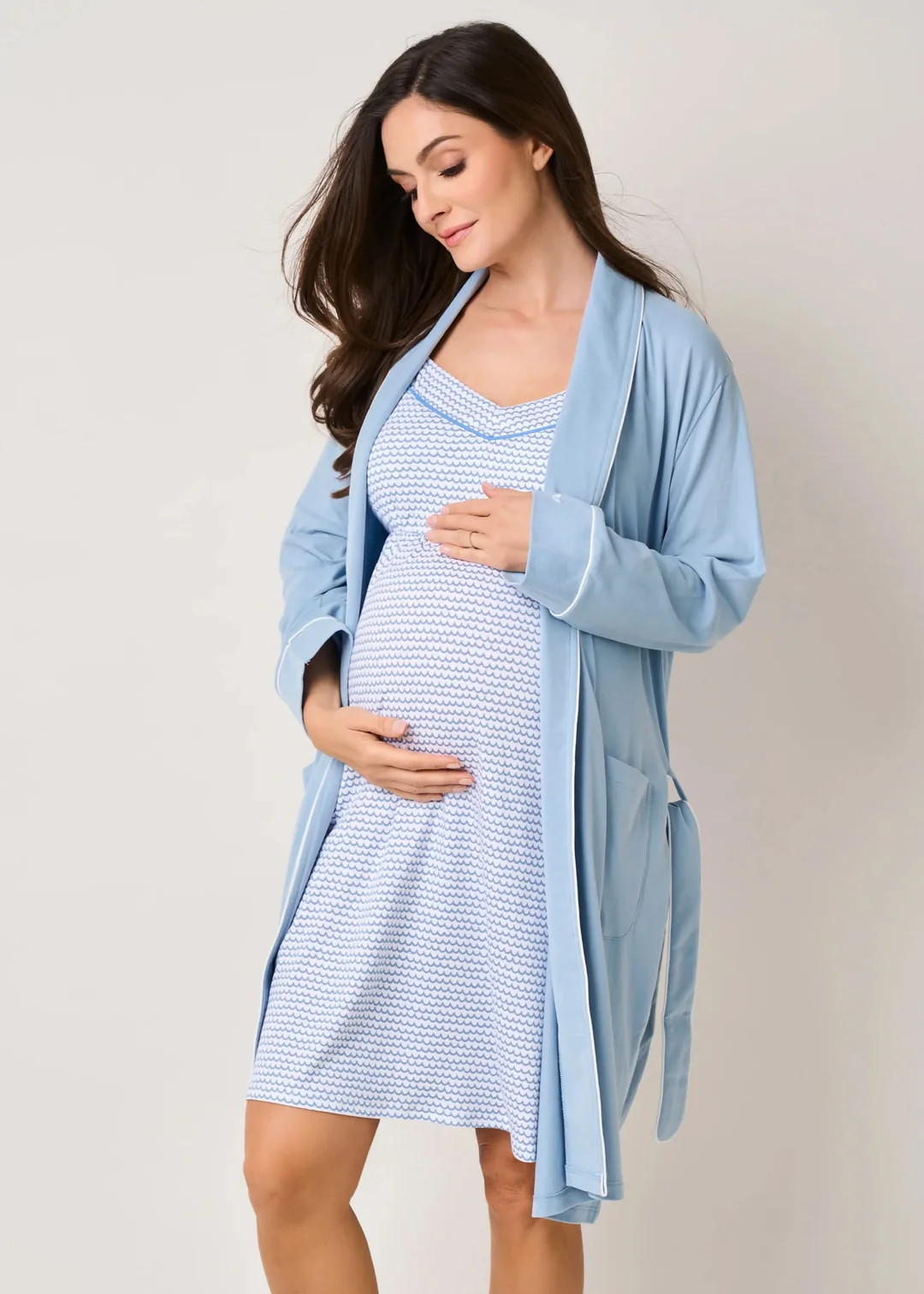 ESSENTIAL PIMA COTTON LOUNGEWEAR SET - PERIWINKLE BLUE + WAVES PRINT | LIV & Company