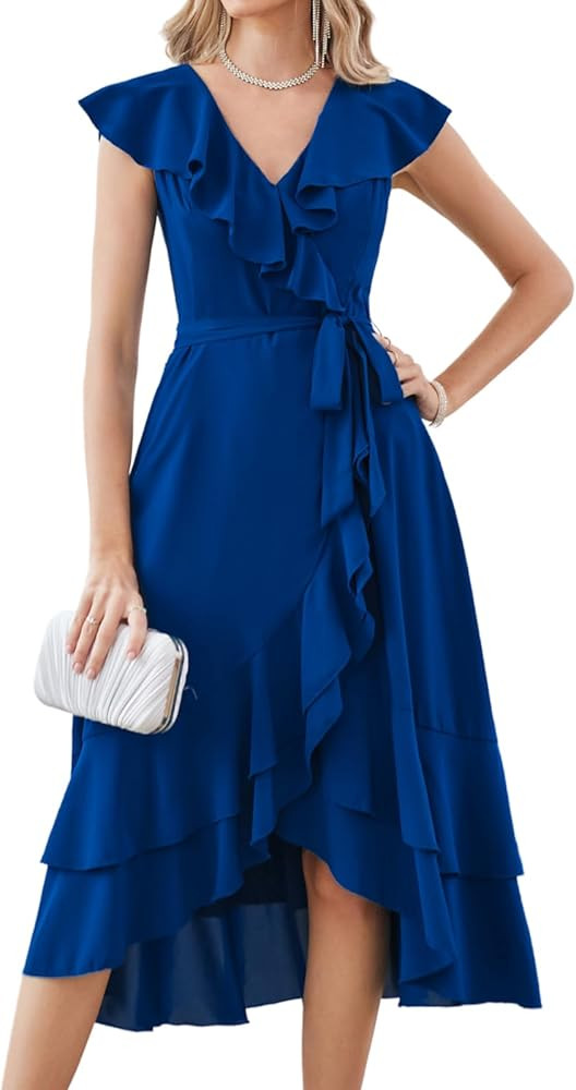 GRACE KARIN Women's Summer Bridesmaid Dresses for Wedding V Neck Ruffle Party Cocktail Dresses Ch... | Amazon (US)