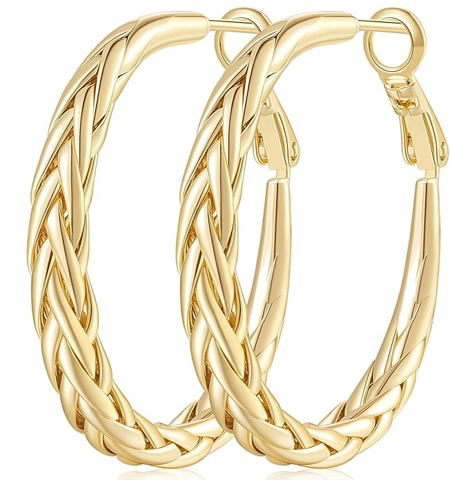 Gold Hoop Earrings 14K Gold Hoop Earrings Large Hoops Earring for Women Timeless Hoops Intricate ... | Amazon (US)