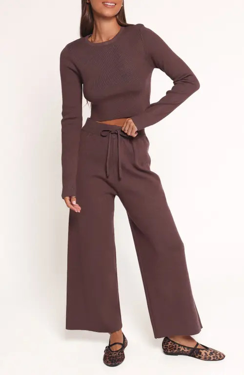 Petal & Pup Ayers Long Sleeve Rib Top & Wide Leg Pants in Chocolate Brown at Nordstrom, Size Medium | Nordstrom
