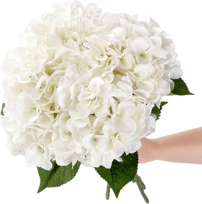 5Pcs Realistic White Hydrangea Artificial Flowers with Stems 21 Inch Lifelike Faux Hydrangeas Flo... | Amazon (US)