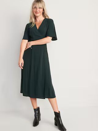 Waist-Defined Flutter-Sleeve Midi Wrap Dress for Women | Old Navy (US)