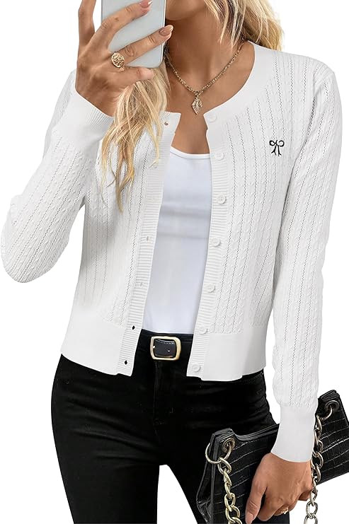 Arach&Cloz Womens Lightweight Cardigan Sweater 2025 Spring New Long Sleeve Cable Knit Hollow Out ... | Amazon (US)