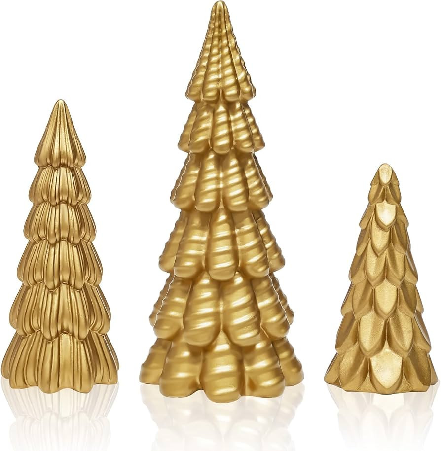 Warmtree 3 Pcs Gold Christmas Tree Figurines, Small Resin Christmas Trees Home Decor, Tabletop Tr... | Amazon (US)