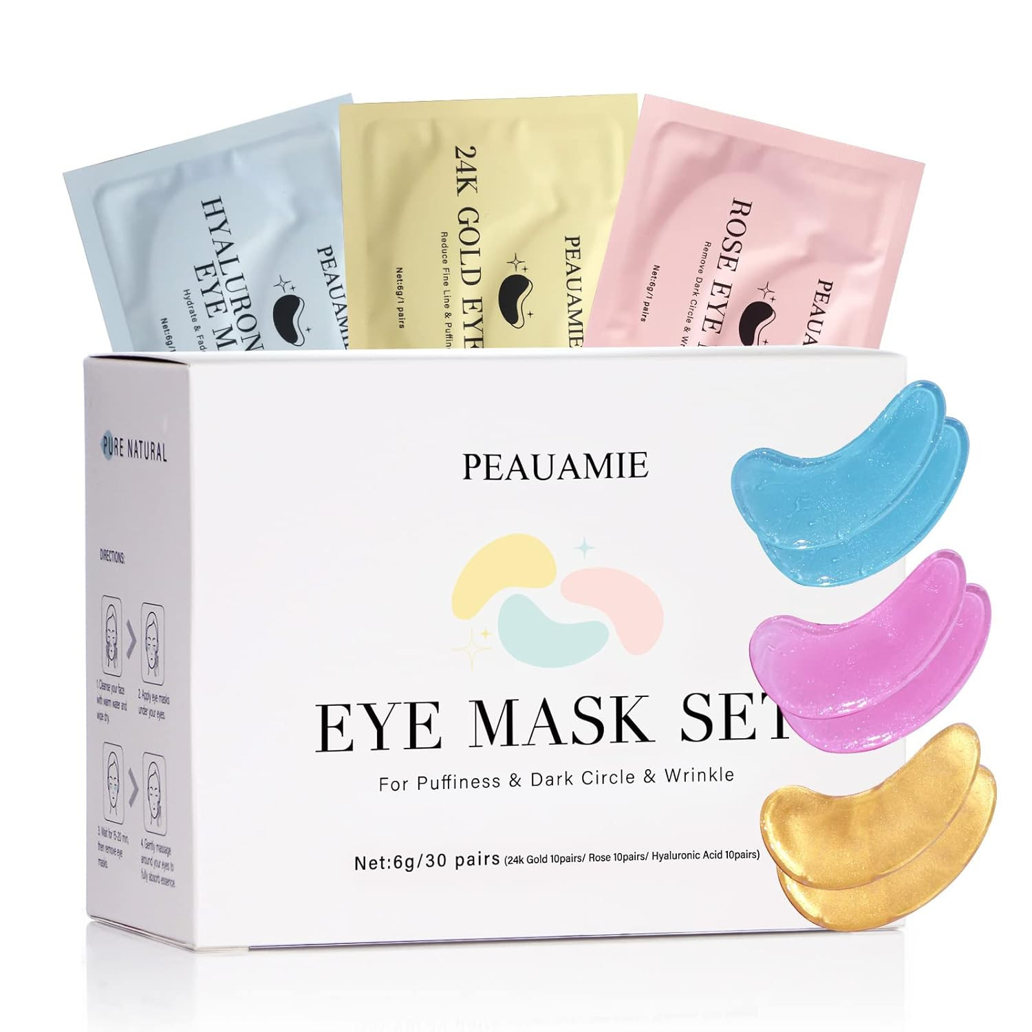 PEAUAMIE Under Eye Patches (30 Pairs) Gold Eye Mask and Hyaluronic Acid Eye Patches for puffy eye... | Amazon (US)
