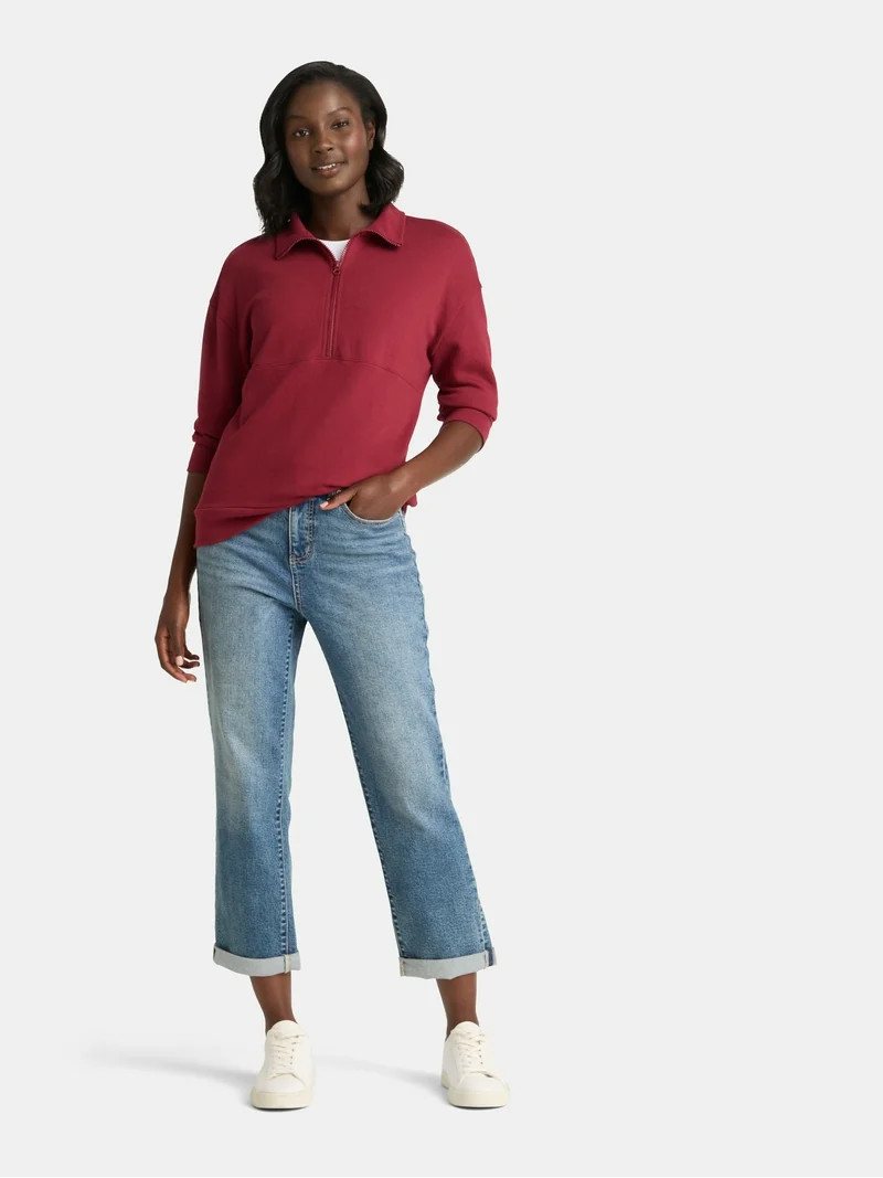 Time and Tru Women's Half Zip Fleece Sweatshirt, Sizes XS-XXXL | Walmart (US)