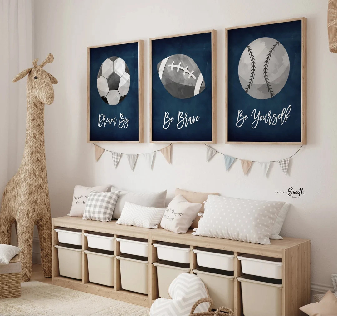 Navy Blue and Gray Sports Kids Room Boys Sports Nursery Wall - Etsy | Etsy (US)