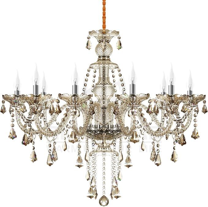Ridgeyard 25.6 x 35.4 Inch Modern Luxurious 10 Lights K9 Crystal Chandelier Candle Pendant Lamp L... | Amazon (US)