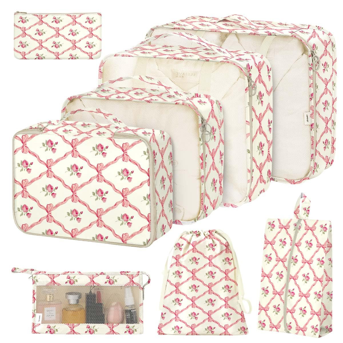 8 Set Packing Cubes for Suitcases,Packing Cube with Shoe, Cosmetics, Clothing, and Accessories Ba... | Amazon (US)
