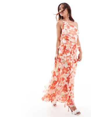 Forever New one shoulder ruffle maxi dress in poppy print | ASOS (Global)