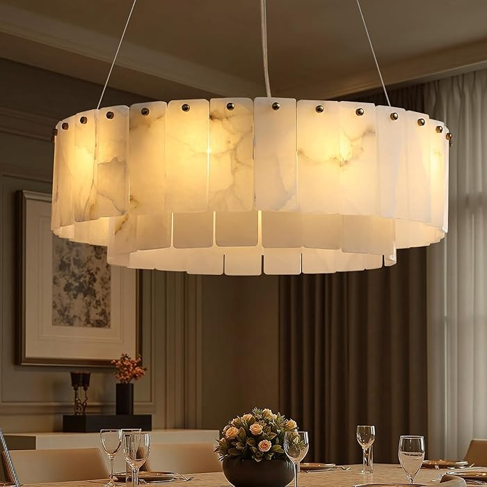 SNZ Alabaster Chandelier, D24in Modern Round Chandeliers, Chandeliers for Dining Room, Marble Pen... | Amazon (US)