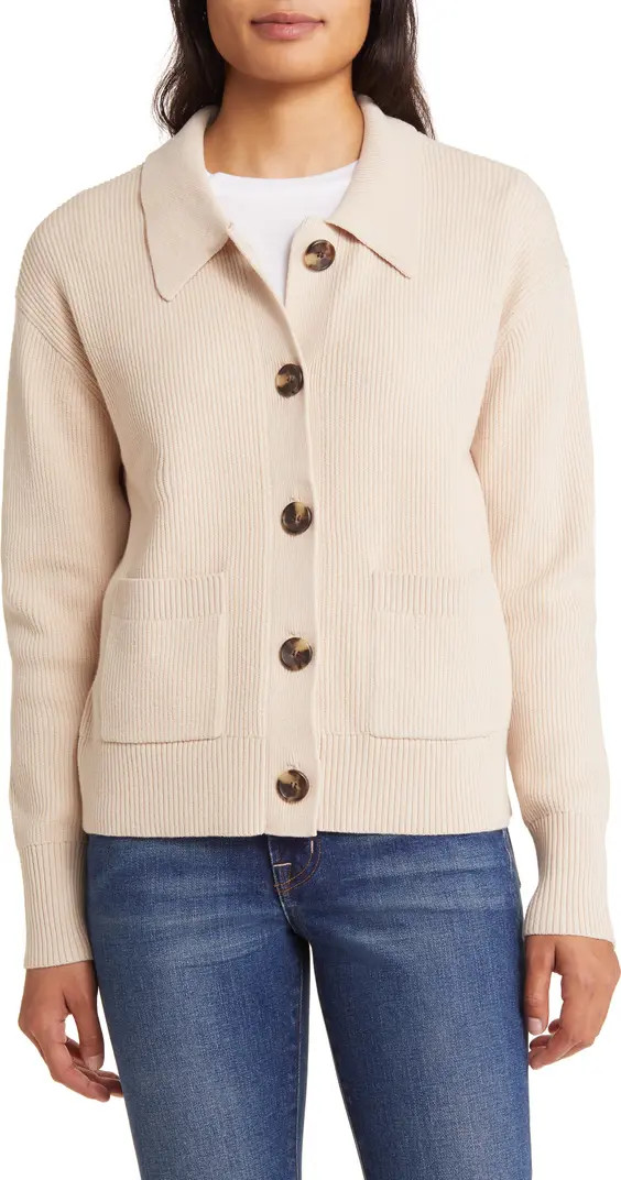 Collar Organic Cotton Blend Cardigan | Nordstrom