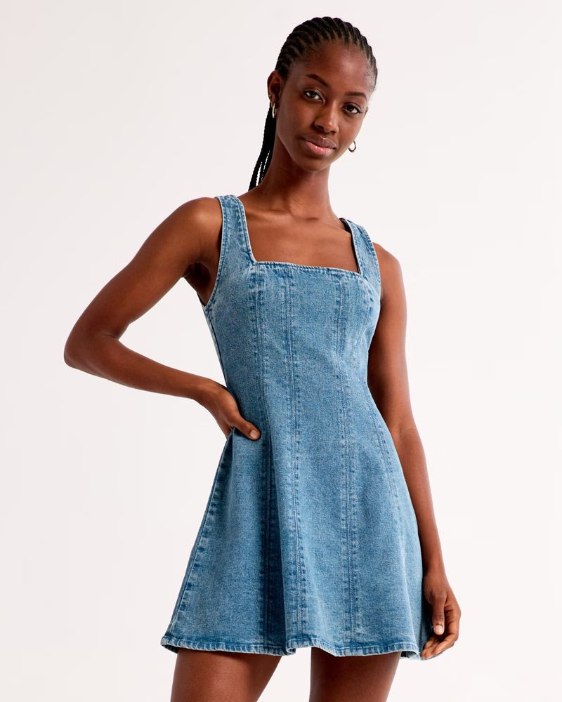 Squareneck Denim Mini Dress | Abercrombie & Fitch (US)