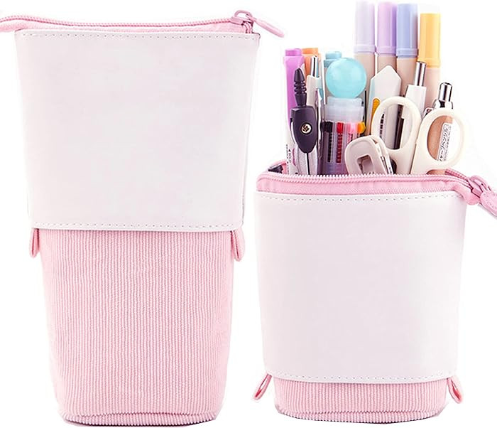 Telescopic Pencil Bag Pen Holder Stationery Case, PU Corduroy Stand-up Retractable Transformer Ba... | Amazon (US)