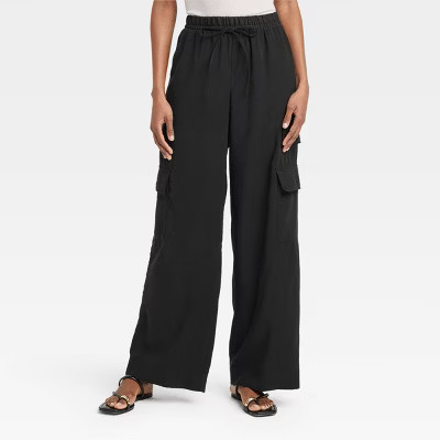 Women's High-Rise Wide Leg Cargo Pants - A New Day™ Black M | Target