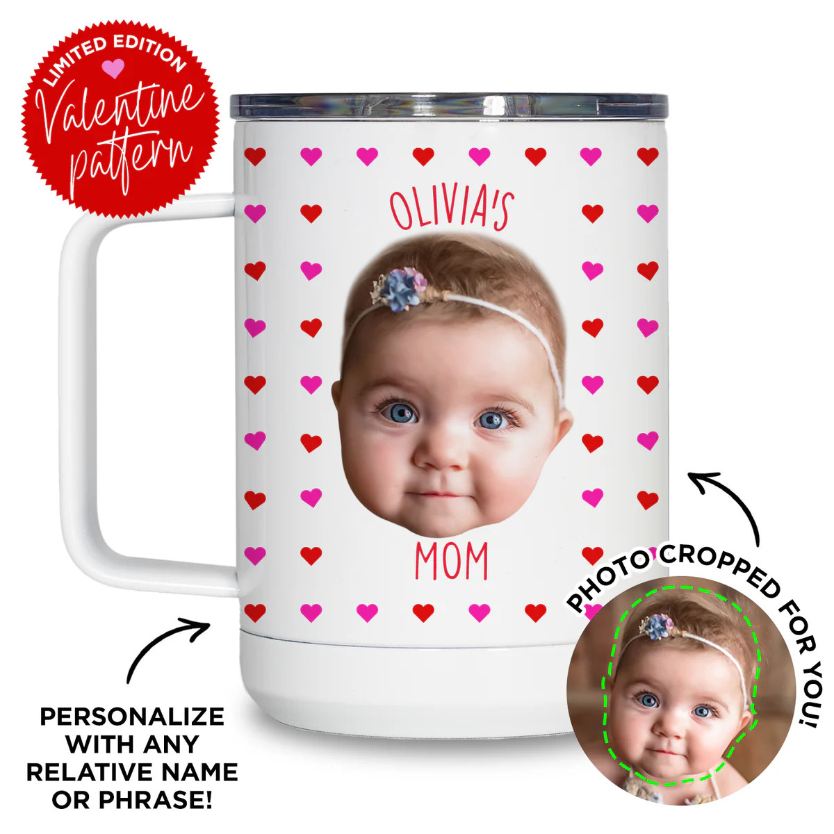 Personalized Heart Baby Travel Mug | Type League Press