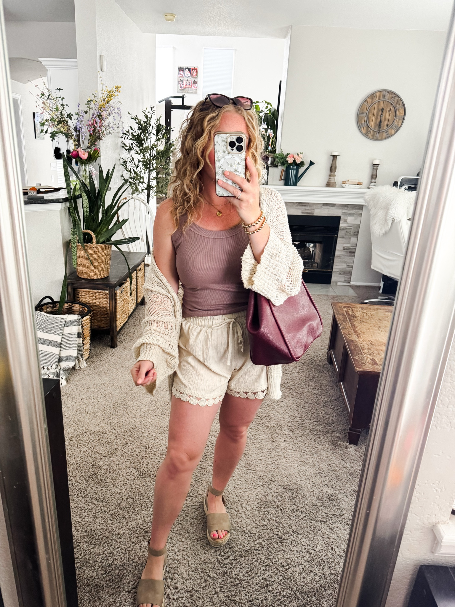 Brown tank top with built in bra, lightweight beige shorts, crochet knit cardigan, burgundy tote bag, and platform sandals






Amazon outfits every outfit inspo, outfit ideas, casual outfits amazon, amazon outfits every day, spring outfits 2026, summer outfits, linen shorts, beach shorts, summer shorts

#LTKootd #LTKSaleAlert #LTKPetite