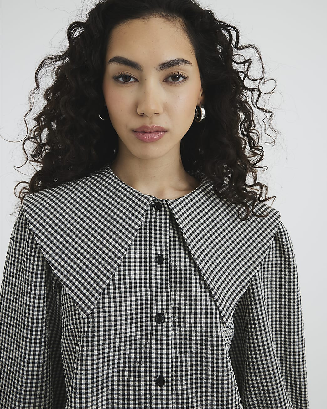 Black Large Collar Gingham Mini Shirt Dress | River Island UK & IE